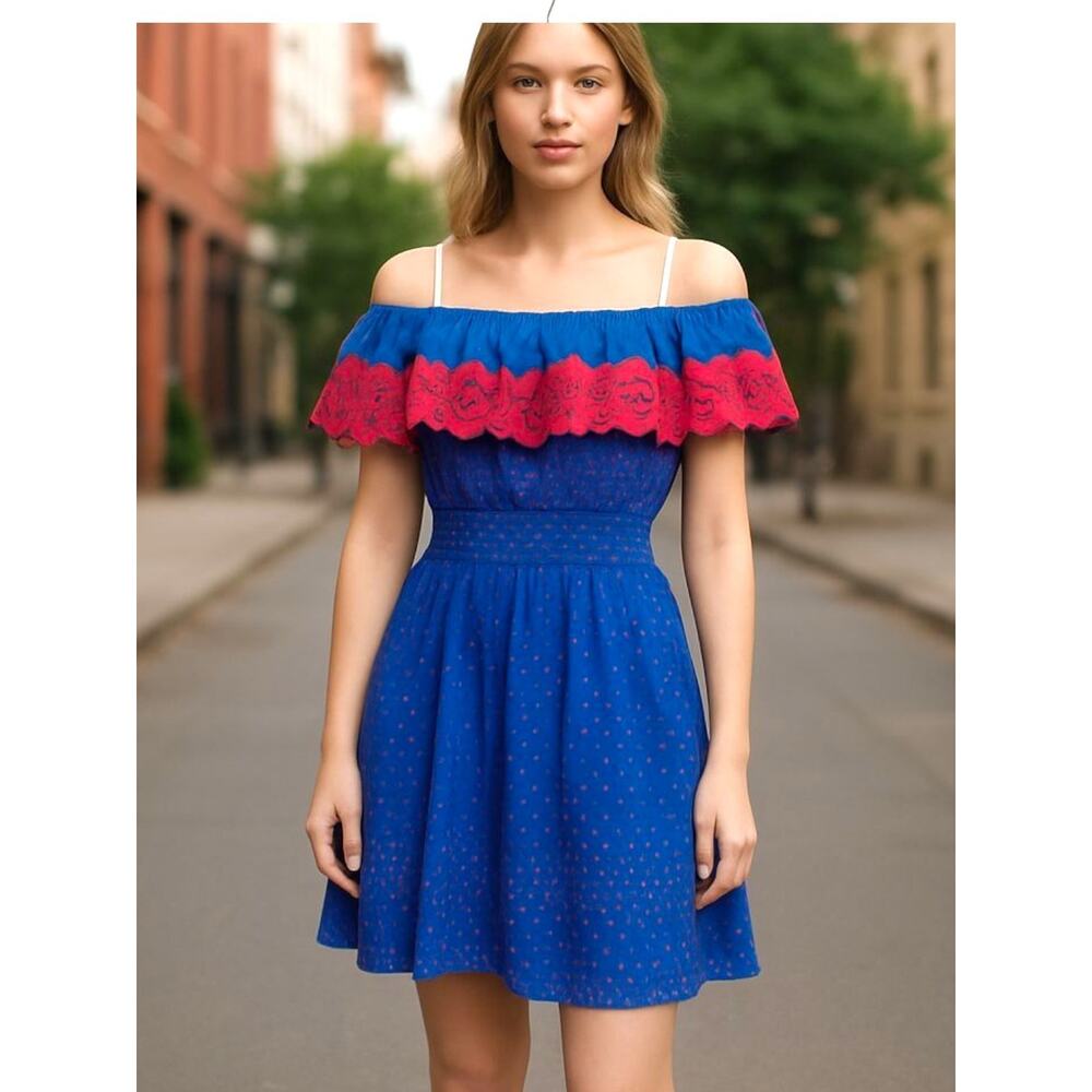 NWOT Lilly Pulitzer 'Kalama' Blue Off-The-Shoulder Ruffle Neckline Smocked Dress